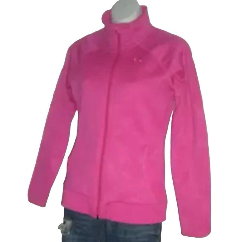 Under Armour Jacket Cold Gear Bright Pink Splatter Barbie Workout Athleisure Gym - Picture 5 of 14